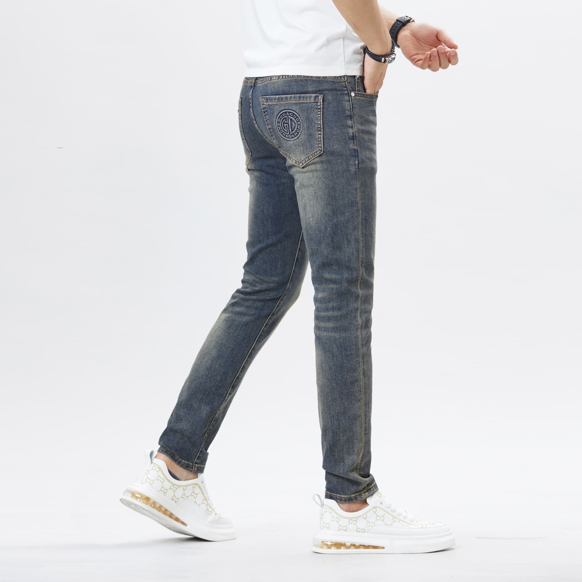 Summer Thin European Style Men's Jeans High Stretch Slim Skinny Ankle Length Vintage Straight Long Pants