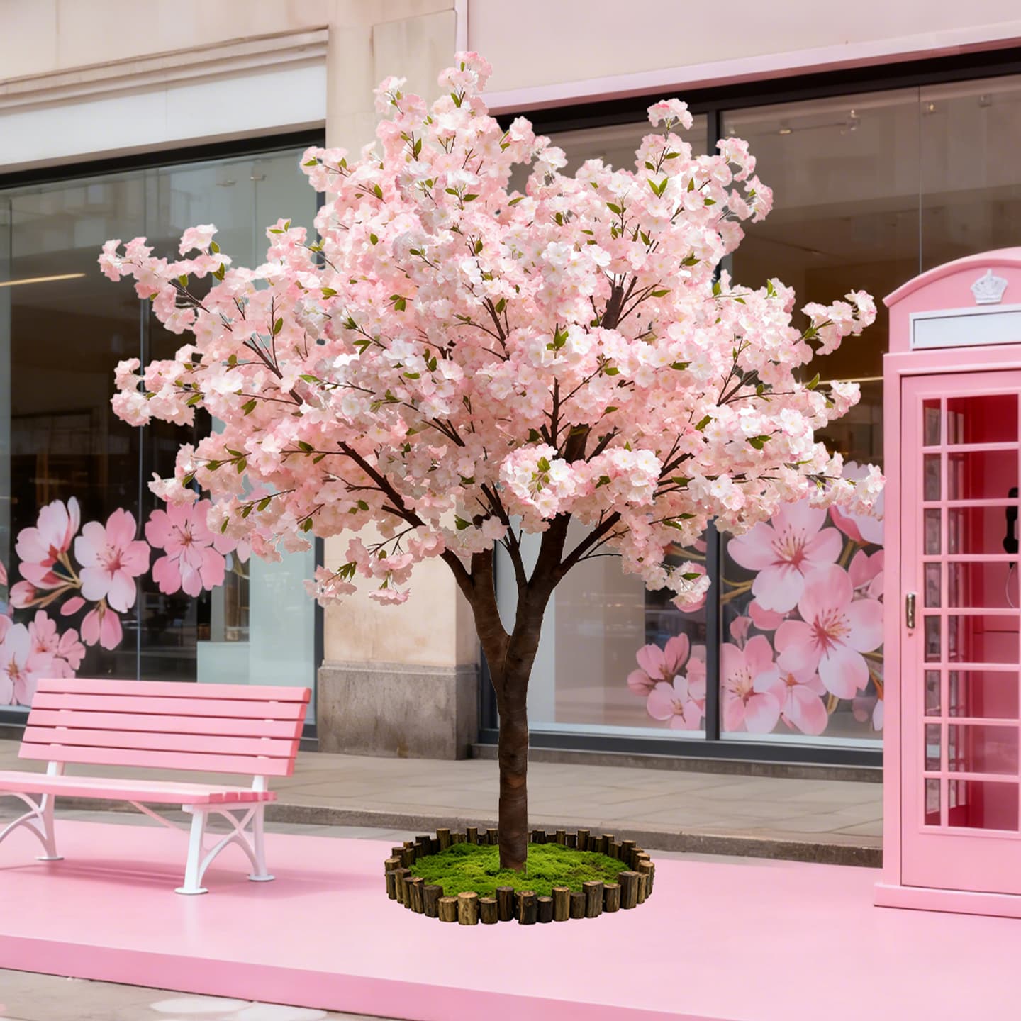 Artificial Cherry Blossom Tree, Japanese-Style Peach Blossom Tree, Shopping Mall Wishing Tree, New Year Spring Festival Indoor Decoration Landscape Floor