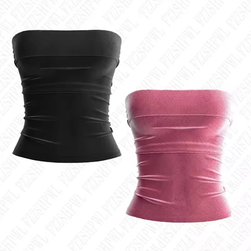2025 Summer New European and American Style Sweet Spicy Sexy Slim Fit Solid Color Strapless Top for Women