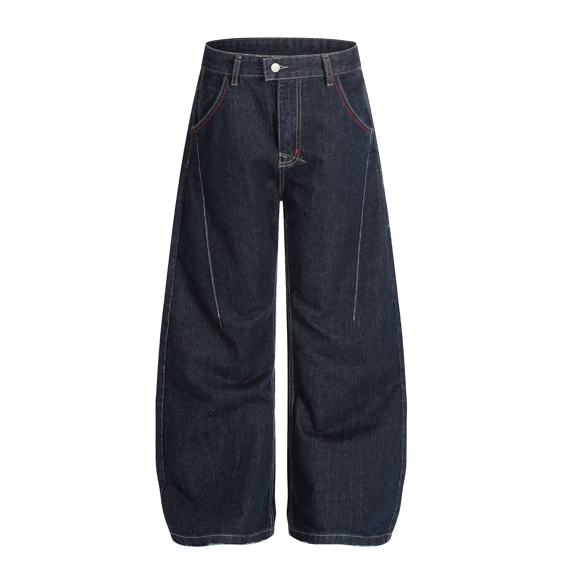 G6843 American High Street Style Unisex High-End Raw Denim Blue Deconstructed Design Loose Men's Scimitar-Shaped Jeans