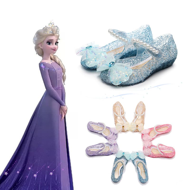 Girl's Bow Princess Shoes New Cross-Border Stock Children's Soft Sole High Heels Elsa Princess Shoes PVC Sandals