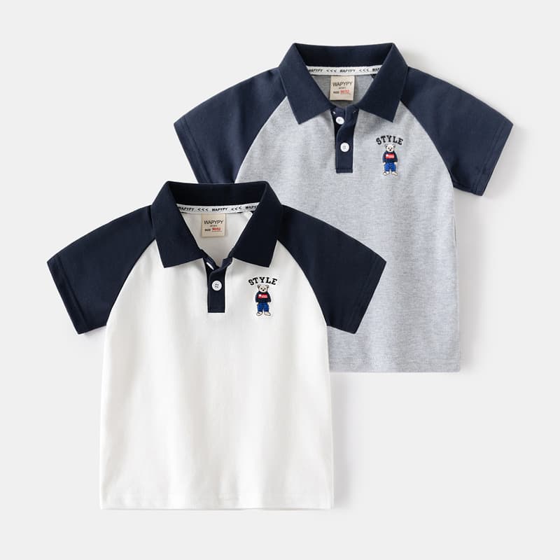 2025 Summer New Boy's Short Sleeve T-Shirt Korean Version Baby Sleeve Patch Polo Shirt Fashion Children's Short Sleeve Top Trendy