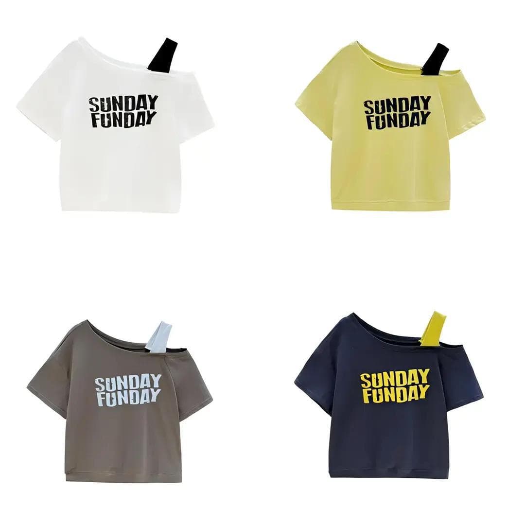 Letter printed shoulder strap design short-sleeved T-shirt for women 2025 summer new fashion versatile loose top