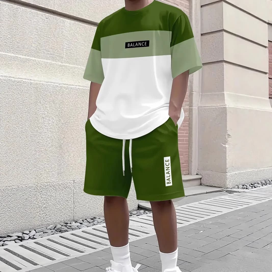 Two new summer sports suits for men, loose thin short-sleeved shorts and youth T-shirts and short sleeves