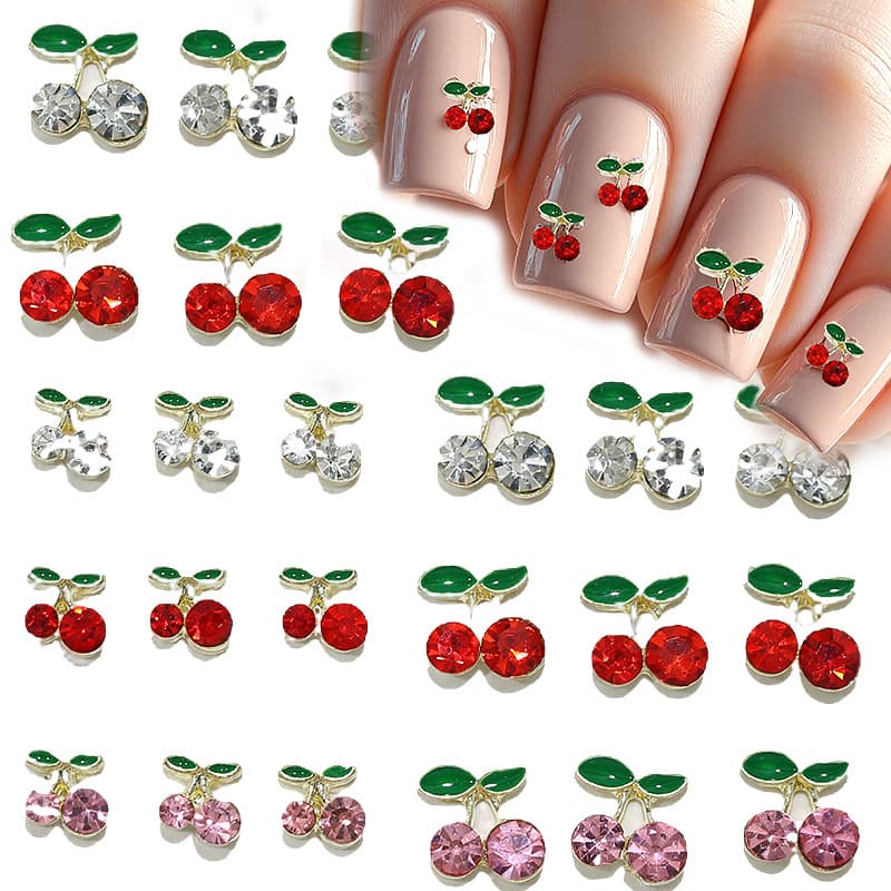 Cross-border Wholesale New Cherry Alloy Nail Art Accessories 3D Rhinestone Inlaid Metal Parts Ins Fruit Nail Accessories