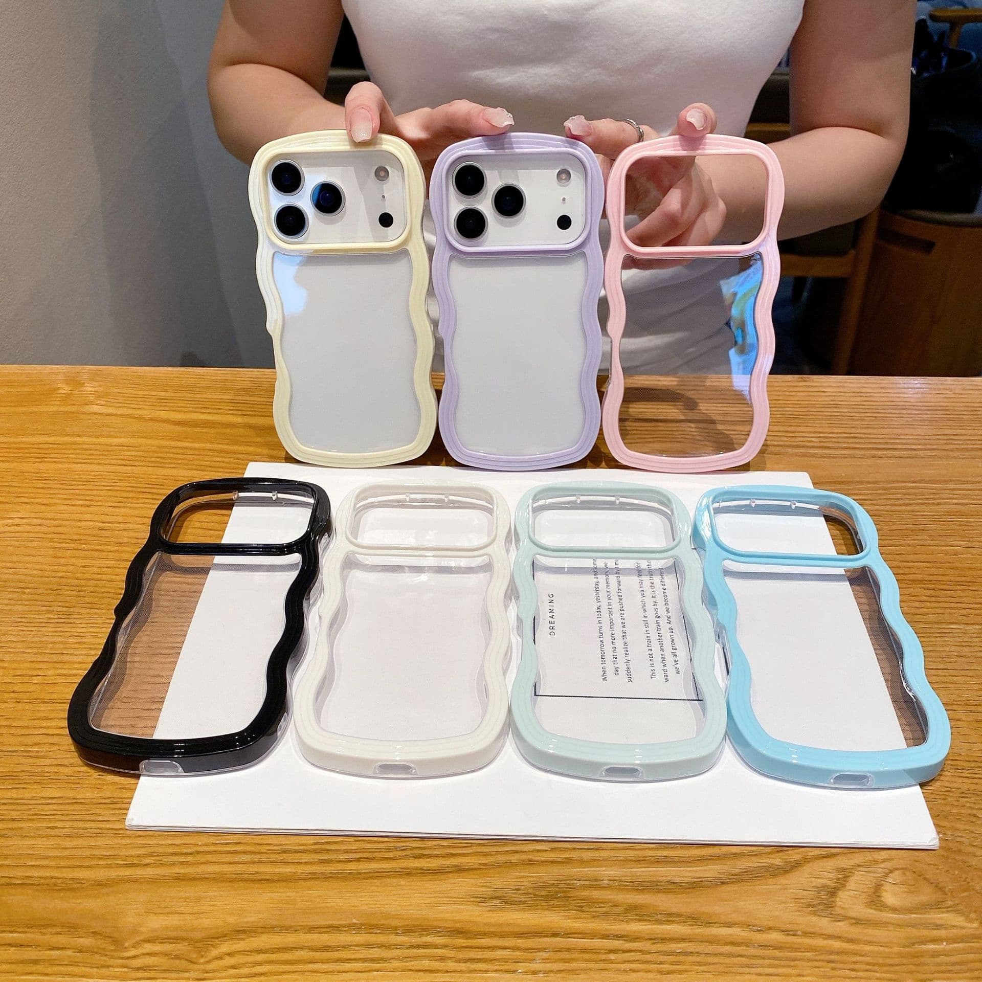 Candy Color Wave Edge 2-in-1 Compatible with iPhone 17 Pro Max Case, iPhone 16 Pro Max Transparent Protective Cover 15