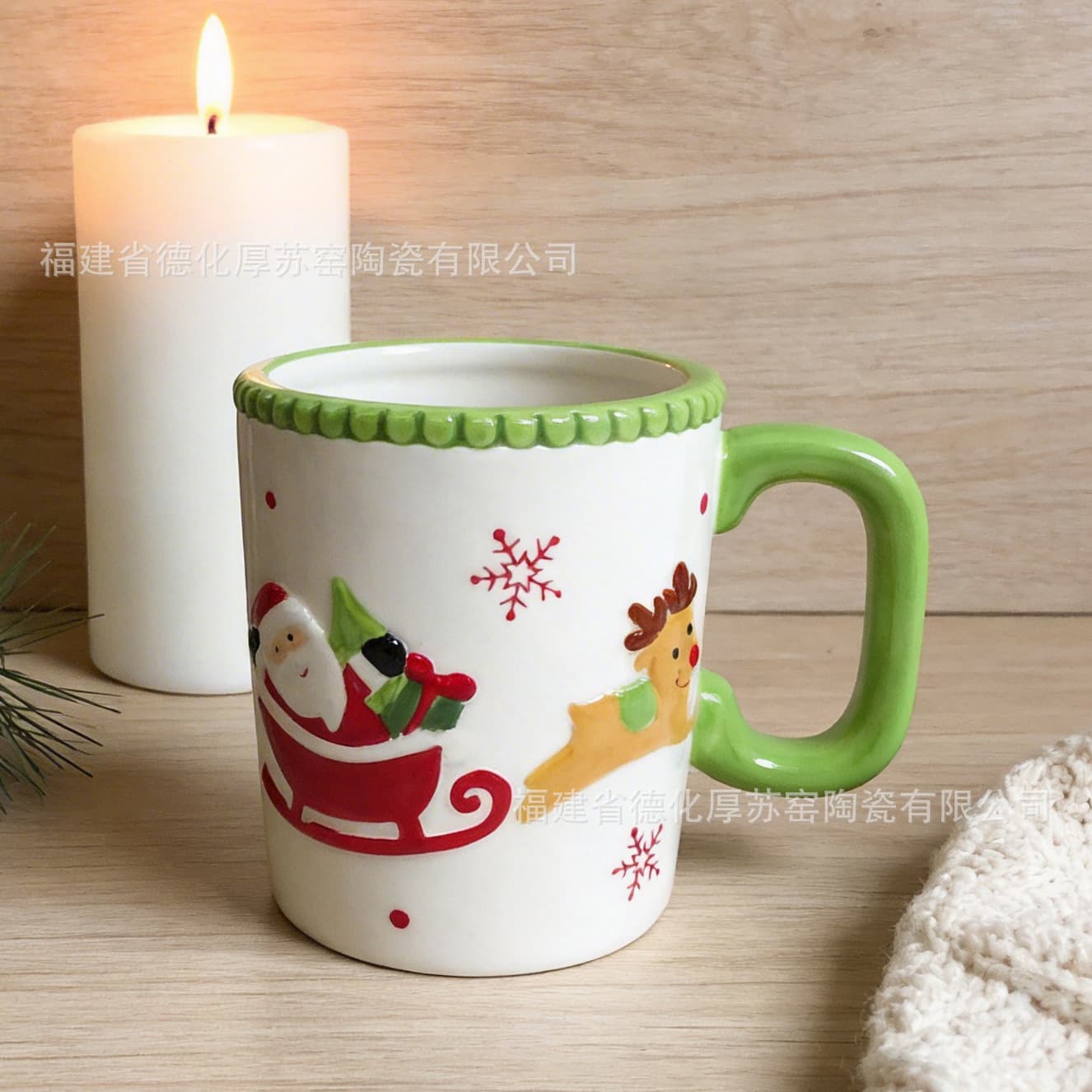 Hand-painted Santa Sleigh Reindeer Christmas Ceramic Mug Custom Christmas Decoration Mug Coffee Cup for Export