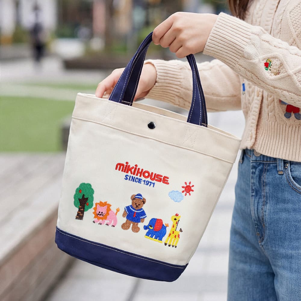 Miki Style Mummy Bag Slip Baby Bag Canvas Portable Lightweight Large Capacity Mother and Baby Bag Going Out Tote Bag Cartoon