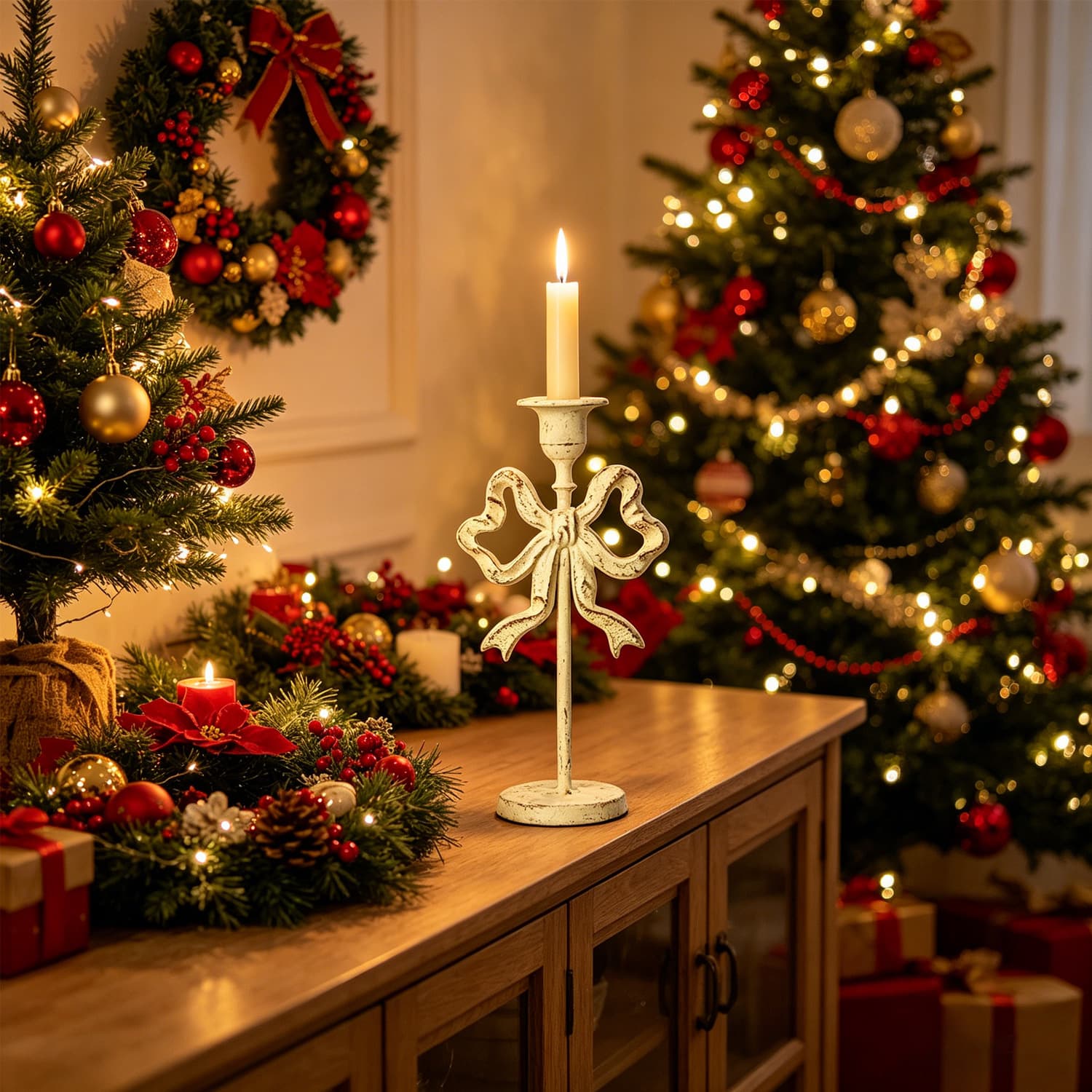 Light luxury metal bow candlestick set combination ornaments model room hotel restaurant romantic atmosphere decoration