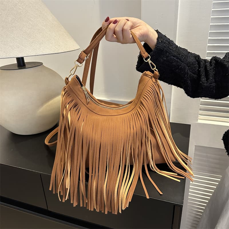 Bag Foreign Trade Tassel Large Capacity Bag Women Korean Style Simple Fashionable Shoulder Bag Simple Crossbody Bag