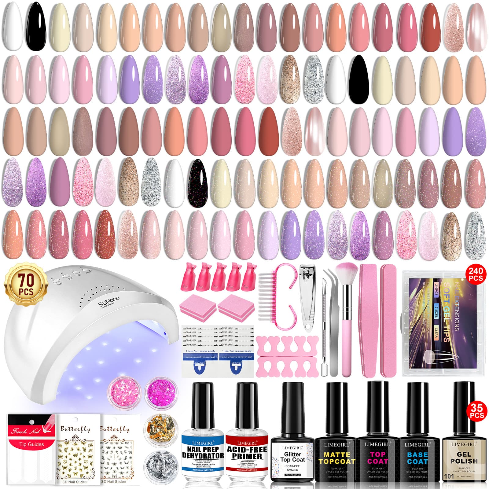 Cross-border Nail Gel Base 35-Color Set, Nail Salon Use, Nail Art Tools, Full Set of UV Lamp and Files