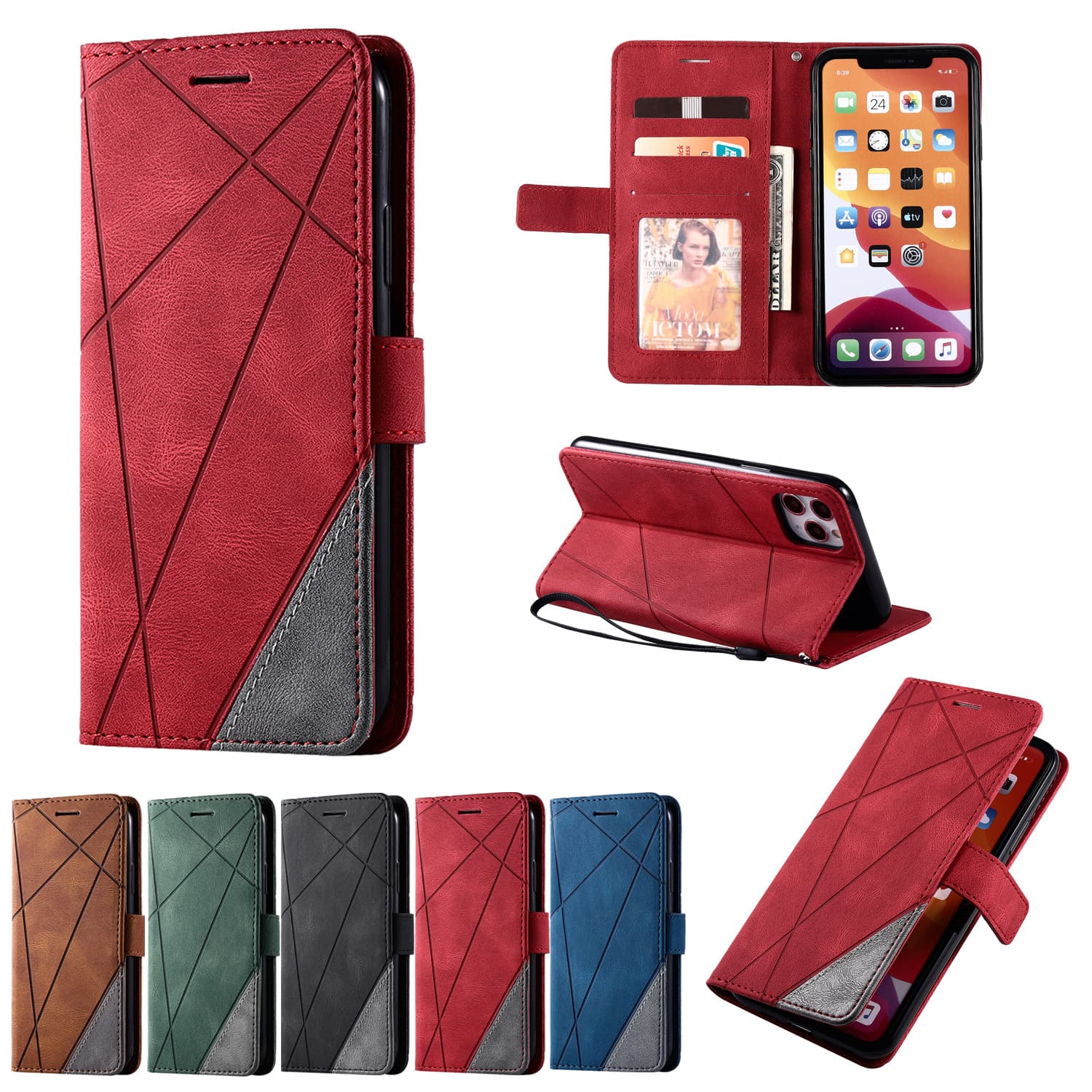iPhone 15 Pro Max Flip Wallet Case TPU Card Slot Compatible with Apple 16 Pro Shockproof 14 Zero Wallet Leather Cover