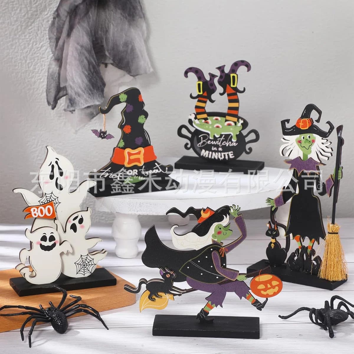 Cross-border Halloween Decoration Ornament Witch Ghost Wooden Ornament Halloween Wooden Craft Ornament Decoration