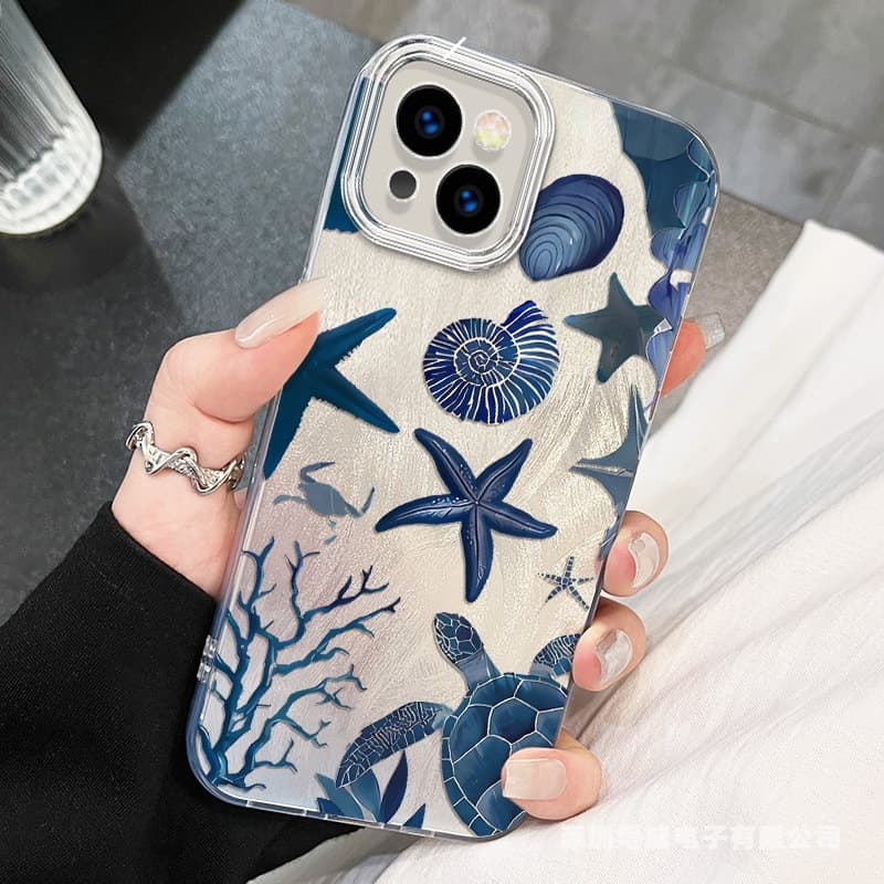 Blue Ocean Series Feather Texture Case for iPhone 16 Pro Max, 15 Premium, 14 Hard, 13 Cute, 12 European/American