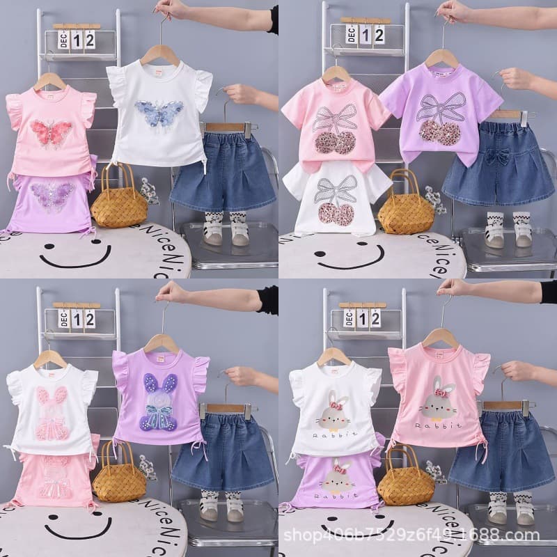 Girls Summer Outfit Set 2026 New Fashionable Baby Girl Trendy Short Sleeve Shorts Two-Piece Set Infant Children Summer Style