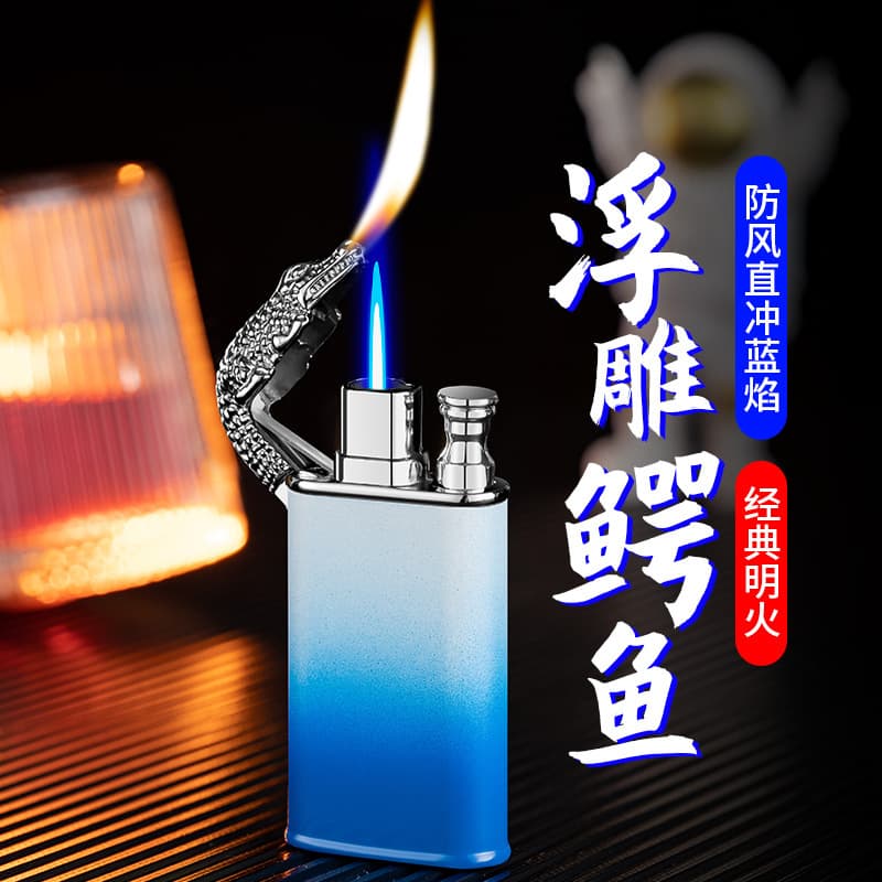 Douyin Internet celebrity 873 windproof lighter gradient crocodile double fire straight into the open flame switch personalized gift wholesale trend