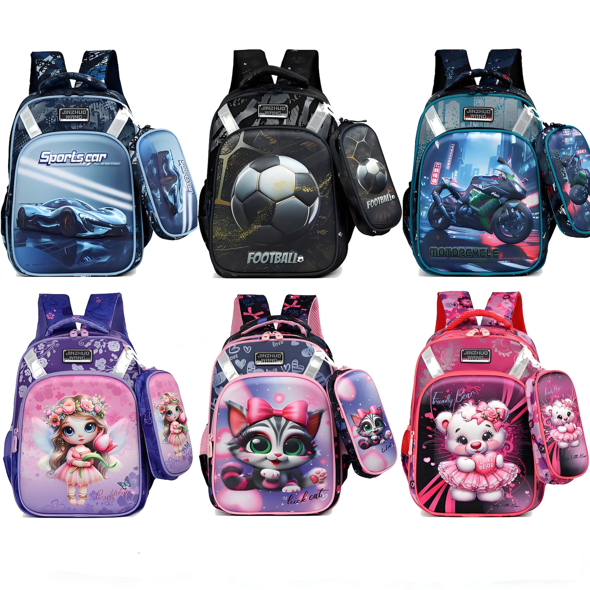 Cross-border cartoon schoolbag 2026 new elementary student weight-reducing pencil case two-piece set 3D cartoon bag