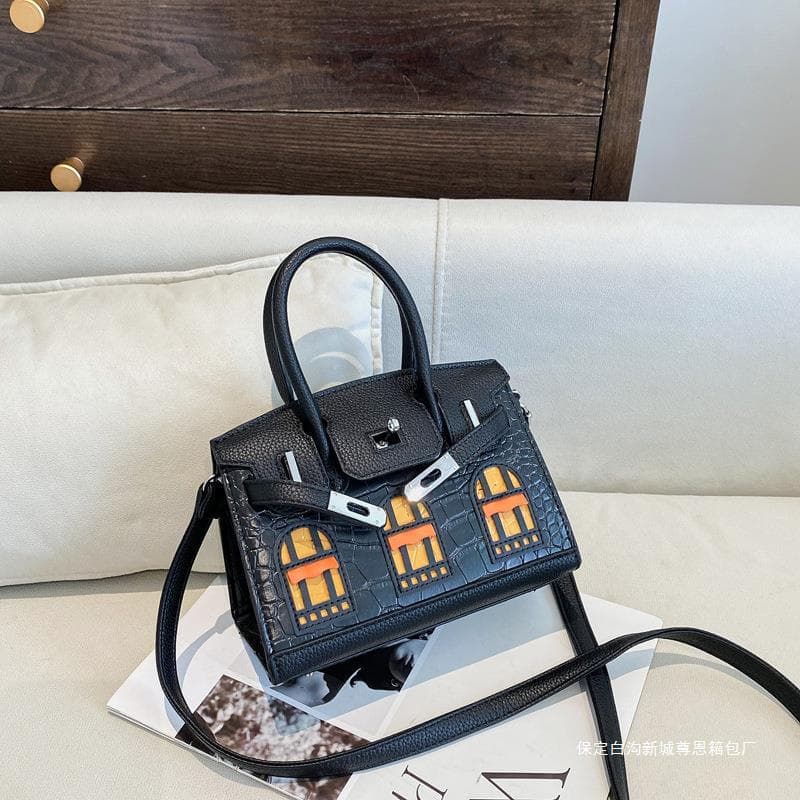 Fashionable Platinum Bag Women's Classic Color Block Small House Handbag Shoulder Crossbody Bag Stylish PU Medium Size Bag