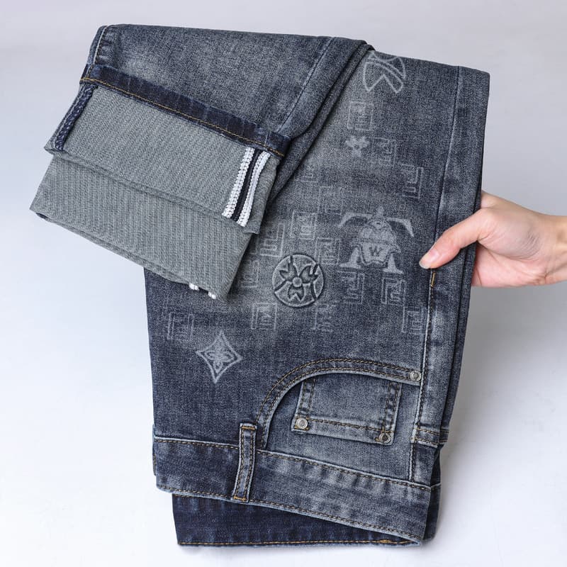 Trendy Printed Jeans for Men, Vintage Fashion High-End Stretch Casual Versatile Slim Fit Pants