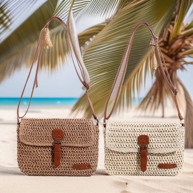 New Vintage Small Messenger Crossbody Straw Bag, Versatile Everyday Paper Rope Woven Bag, Forest-Style Fashion Beach Bag for Women
