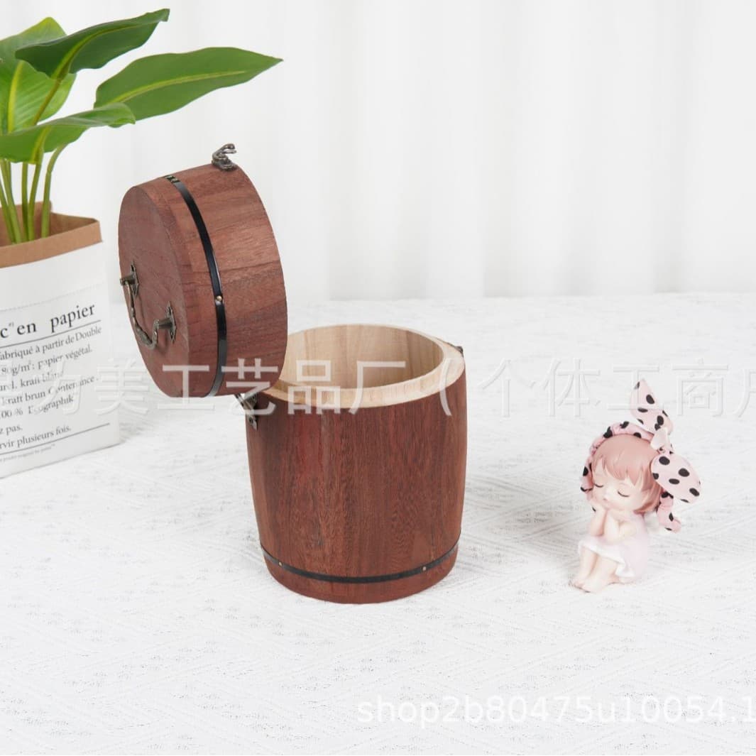 Wooden tea bucket with handle Pu'er tea storage bucket with lock buckle solid wood tea packaging wooden bucket spot wholesale