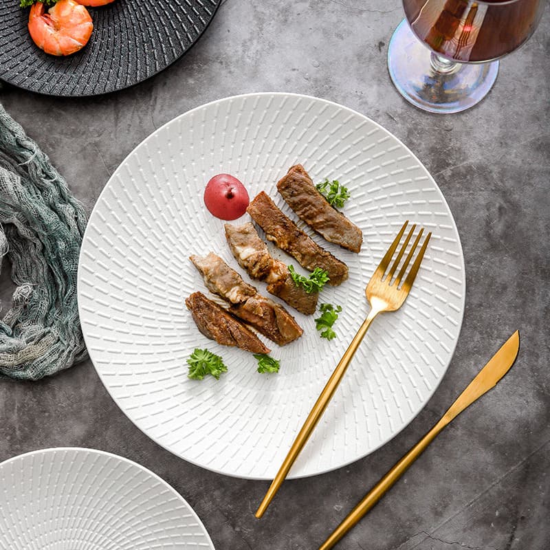 Steak Plate Japanese Style Dish Plate Commercial Use Steak Plate Ceramic Flat Plate Nordic Western Dining Plate Premium Plating