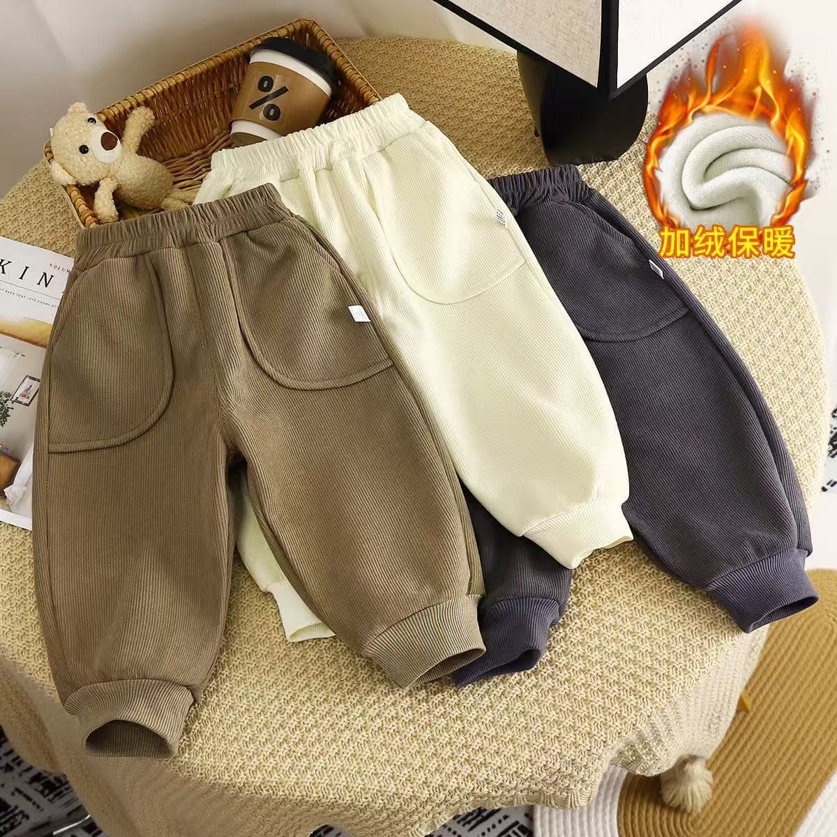 Children's Fleece-Lined Winter Pants New Style Boys Thick Warm Baby Girls Long Pants Sweatpants Kids Pants Wholesale
