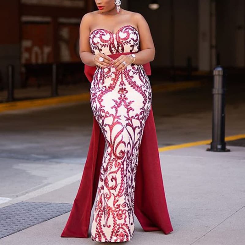 2020 Fall/Winter New European and American Women's Cross-border Amazon Long Sleeve Sequin Bodycon Evening Dress