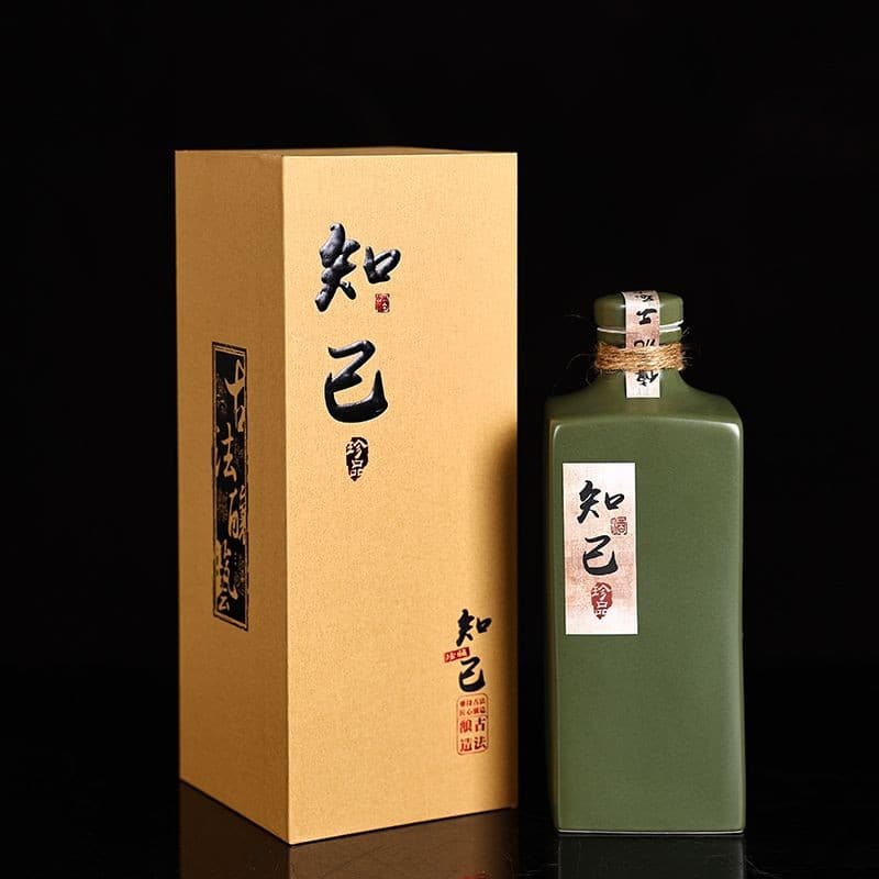 Jingdezhen Ceramic Liquor Bottles 1 Jin, Confidant Dark Green for Baijiu and Huangjiu, Empty Bottles with Custom Logo, Square Bottles