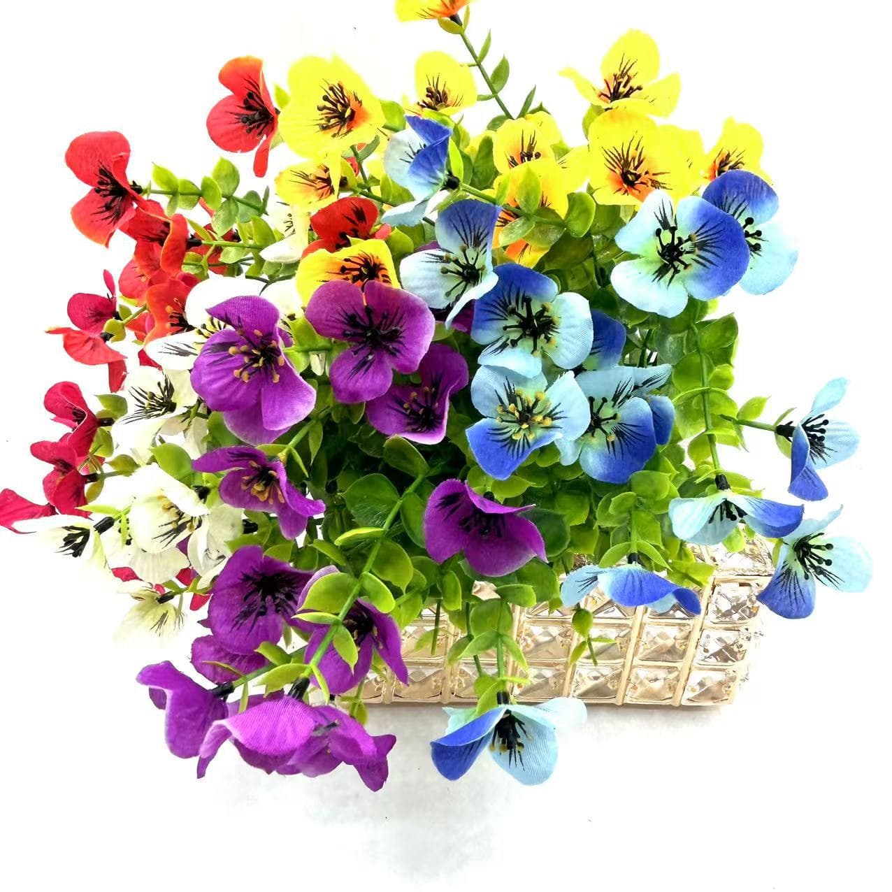Spring Artificial Flowers 5-Branch Eucalyptus Dancing Orchid Silk Flower Bouquet Creative Home Decoration Outdoor Wholesale