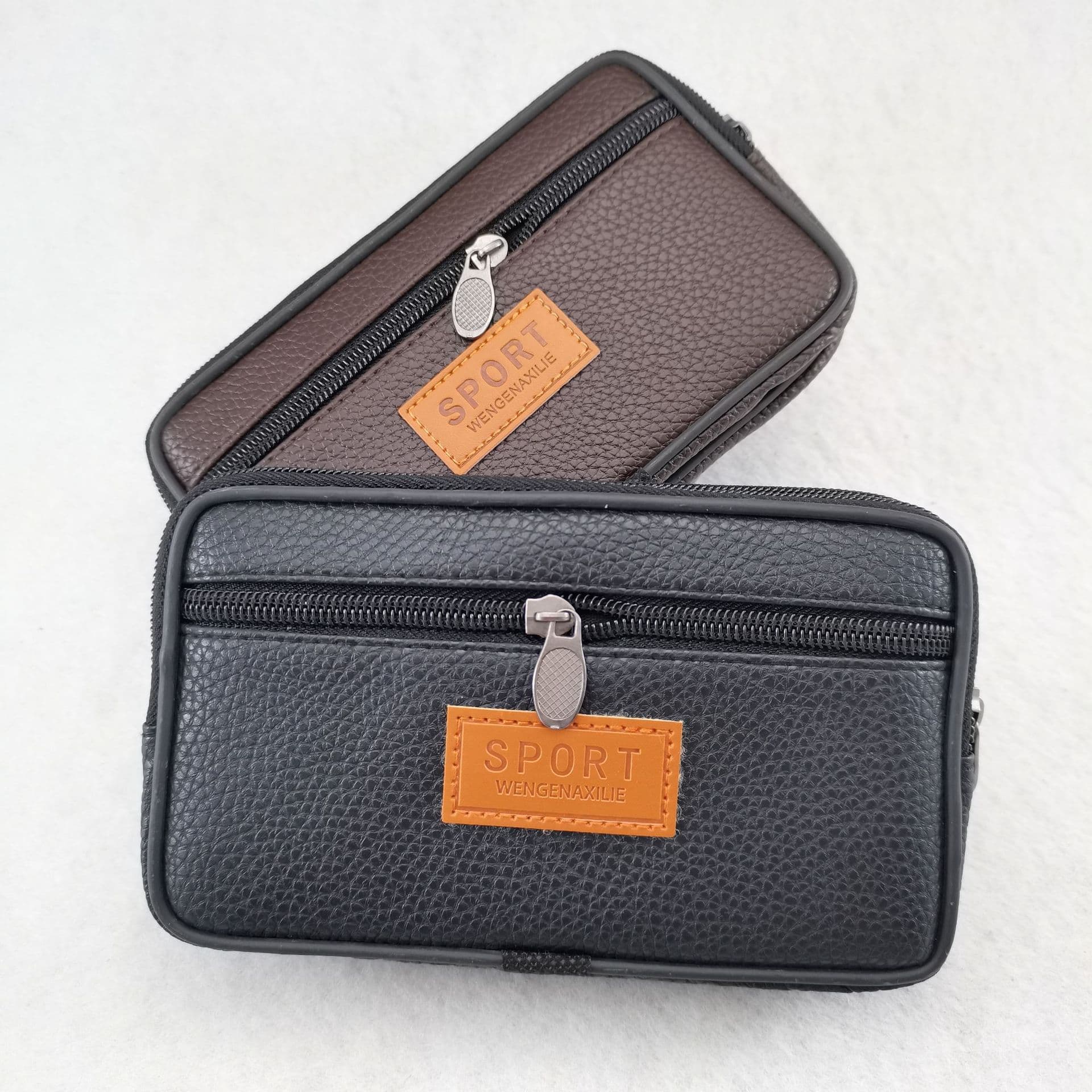 7-inch PU horizontal waist bag for mobile phones, can be worn with a leather belt, suitable for running, casual use, and for men. Wholesale available from the manufacturer.