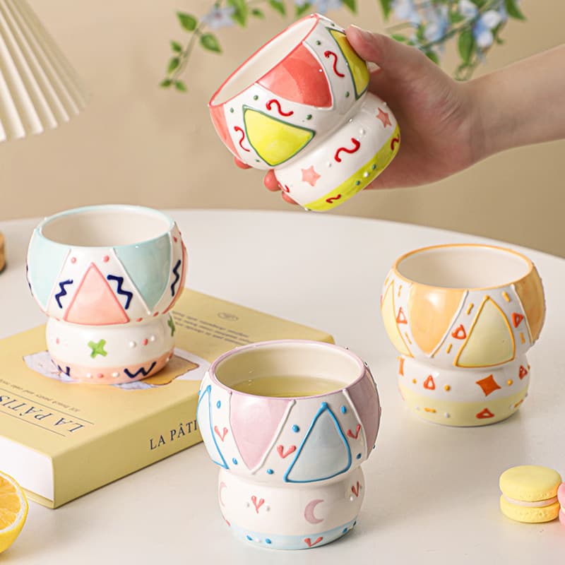 Hand-painted Relief Ceramic Mug, Creative Handheld Cup, Large Capacity Coffee Mug, Milk Cup, Breakfast Cup