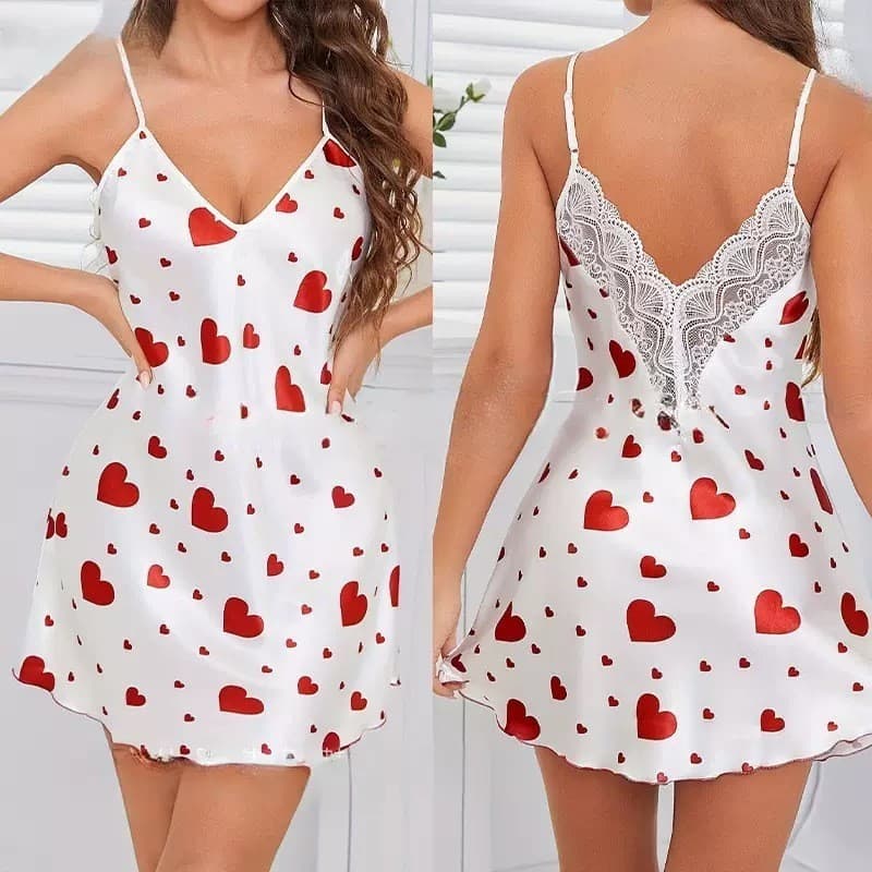 Cross-border sweet love pajamas imitation silk Amazon European and American ice silk pajamas women summer suspender nightgown wholesale