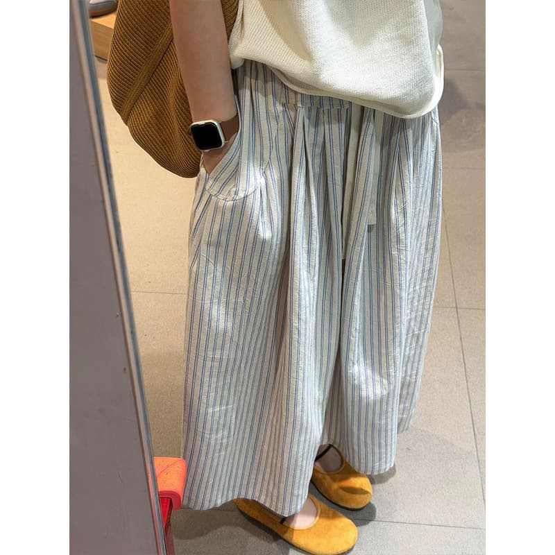 Plus Size Striped Wide-Leg Pants Lightweight Women Summer Curvy Petite Skirt Pants Lazy Style Versatile Casual Stroll Pants
