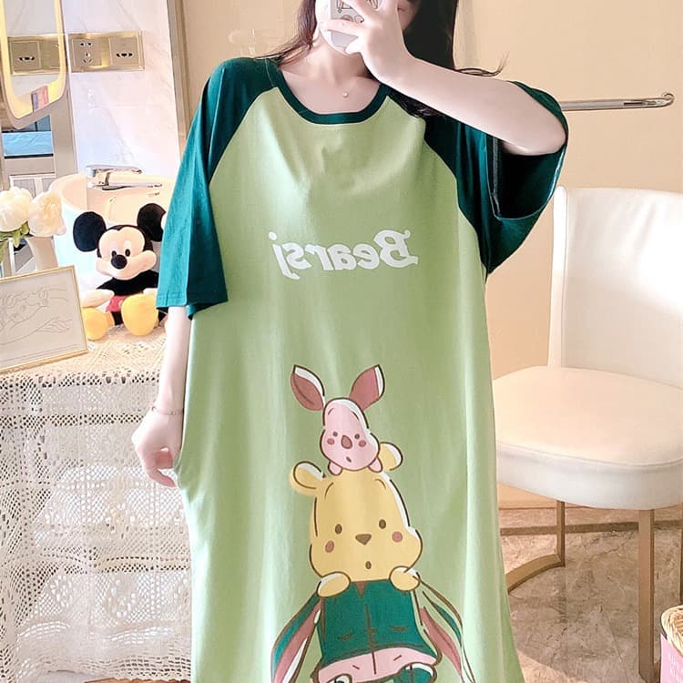Women's Pure Cotton Nightgown for Spring and Summer, Plus Size for Full-Figured Women, 100kg Short-Sleeved Pajamas, Loose Fit, Suitable for 125kg, Can Be Worn Outside