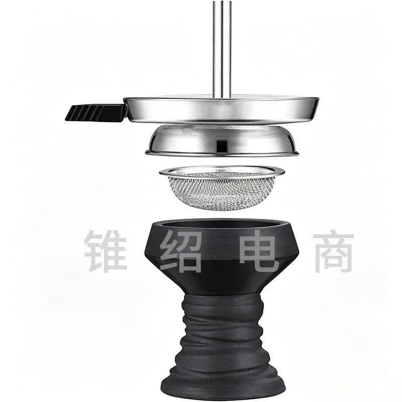 Ceramic Bowl and Carbon Separator Combo Set, Handmade Black Clay Bowl, Stainless Steel Carbon Separator, Arabic Hookah Accessories