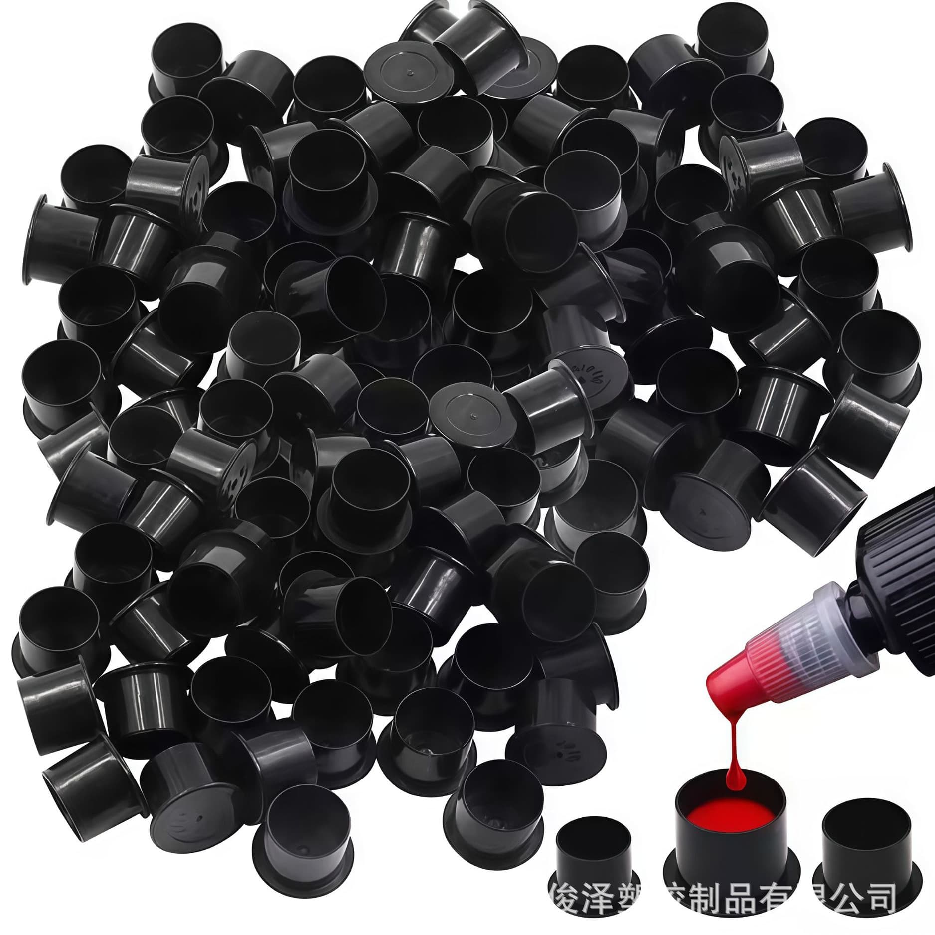 Cross-Border Disposable Tattoo Ink Cups with Base, Color Ink Cups, Black Tattoo Cups, Plastic Paint Cups, Tattoo Accessories