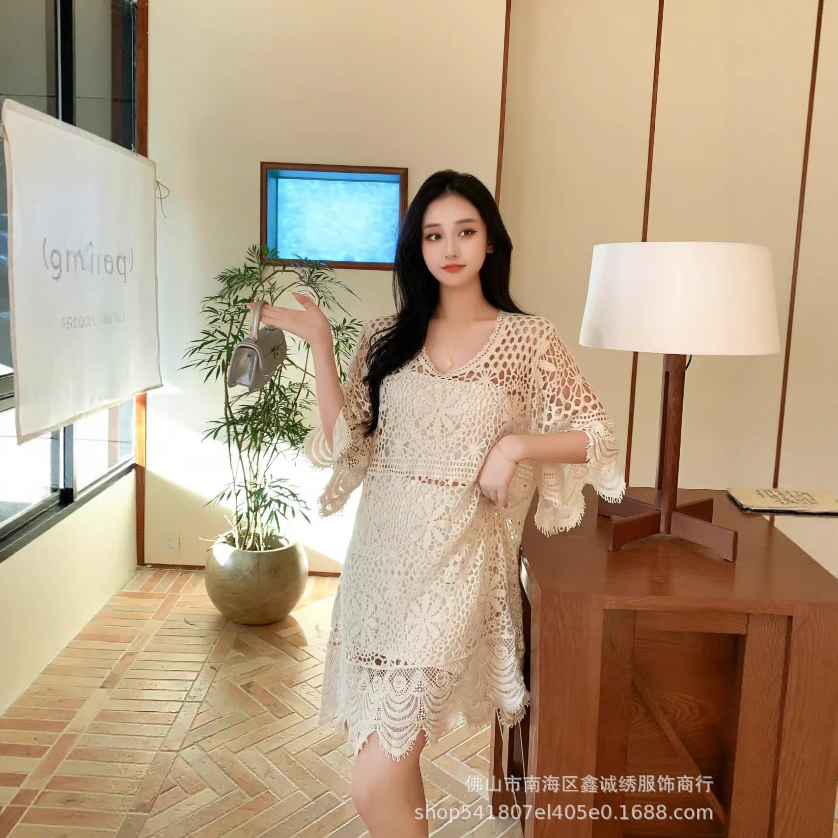 Lazy Style Versatile Slimming Hollow Crochet Knitted Pullover Women's Holiday Style Outer Wear Shawl Mid-Length Sun Protection Shirt