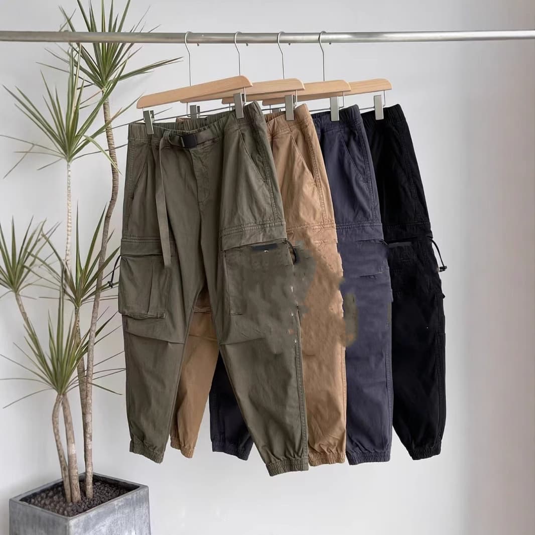 Cross-border Washed Cargo Pants BADGE CARGO PANTS with Patch, Loose Fit, Tapered Leg, Drawstring, and Buckle Closure Long Pants