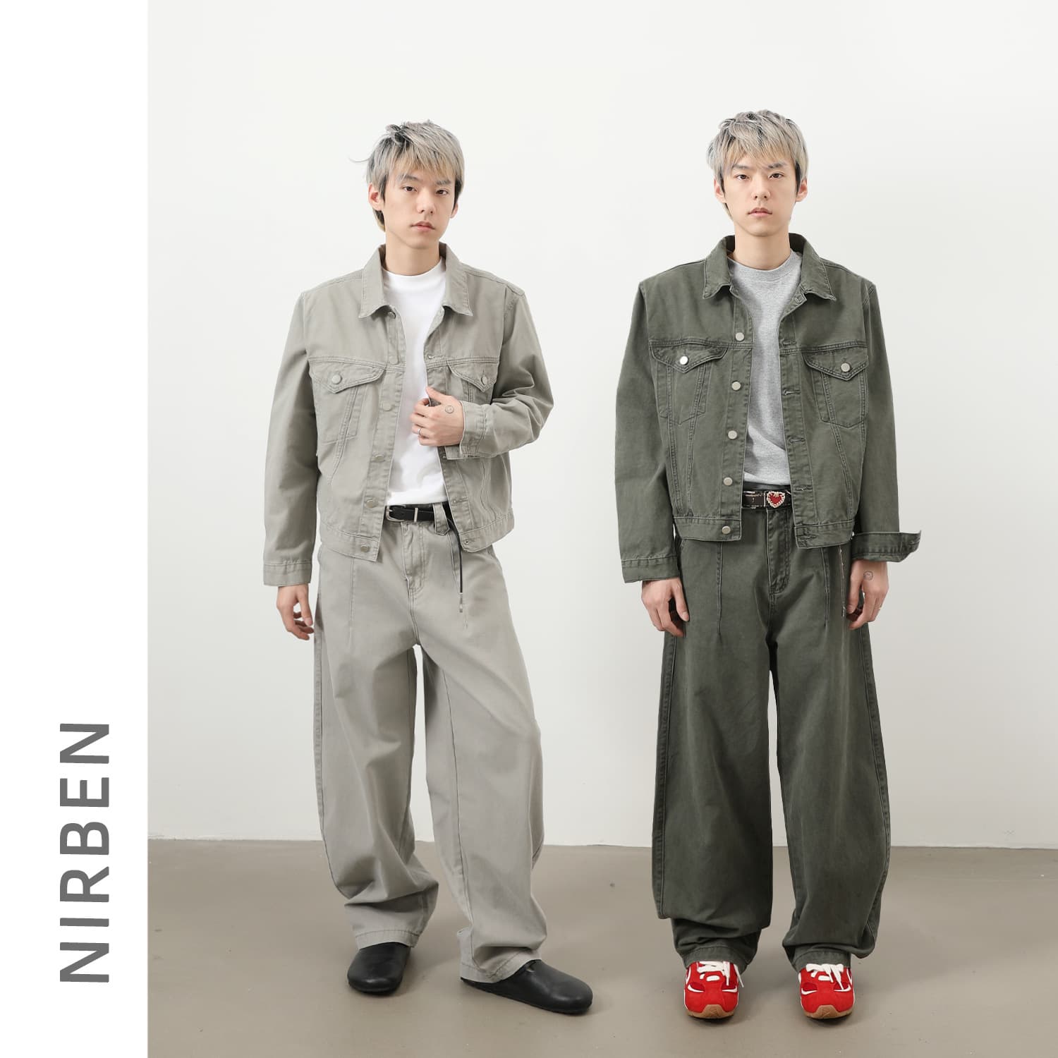 Nirben Denim | New Autumn Casual Denim Set Notch Lapel Work Jacket Versatile Curved Denim Pants