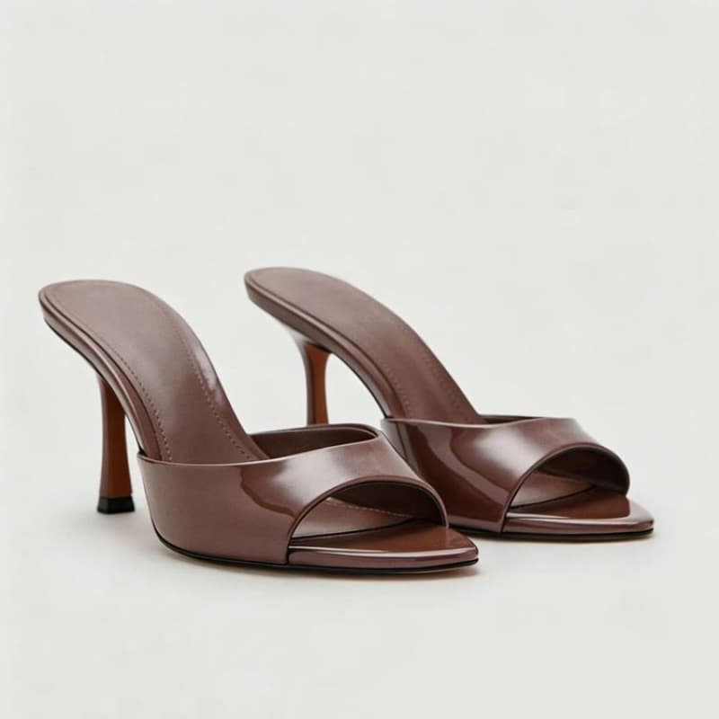 2026 New Glossy Thin Heel Sandals for Women, Square Toe Versatile Outdoor Commuter Style Patent Leather One-Strap High Heel Mules