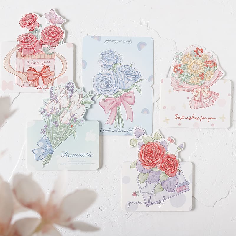 Valentine's Day Bouquet Greeting Card, Blessing Rose Hand-Painted Small Card, Message Card, Gratitude Universal Flower Shop Card Wholesale