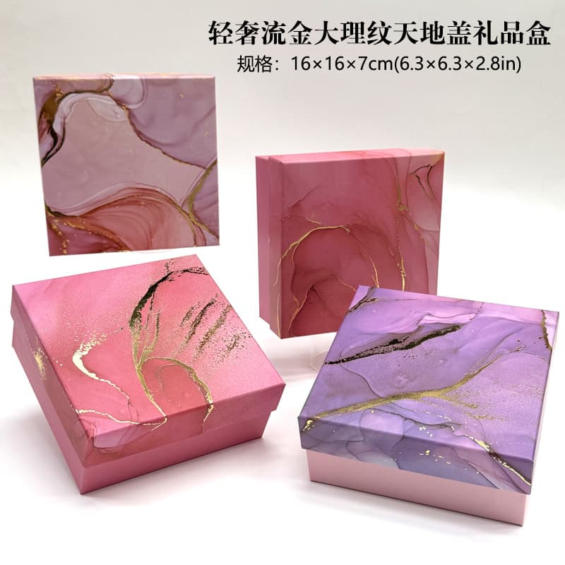 Marble Pattern Lid and Base Gift Box Printed Festival Gift Box Qixi Gift Empty Box Gold Foil Gift Box Packaging Box