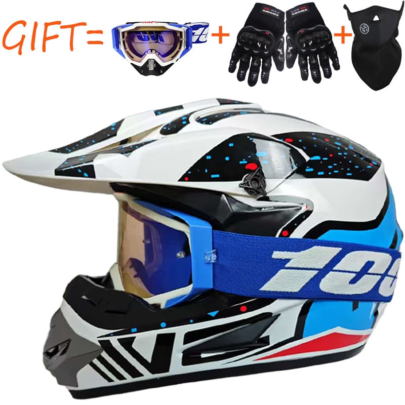 Off-Road Helmet with 100% Goggles + Gloves + Mask for Mountain Biking Downhill Youth Go-Kart Helmet