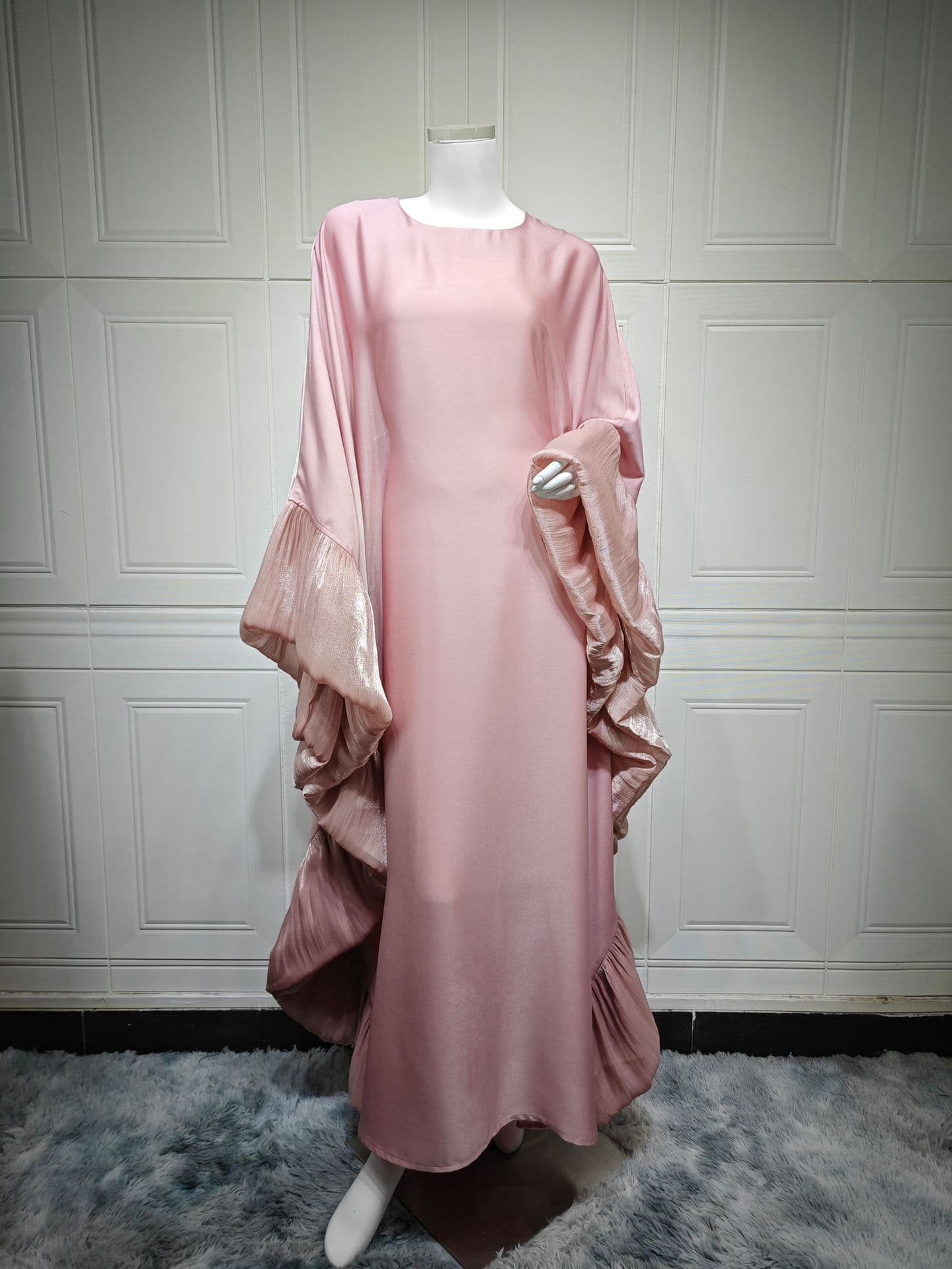MQ201 Modest Fashion Long Dress European Cross-Border Ecommerce Best-Selling Patchwork Solid Color Waist-Cinching Satin Dress