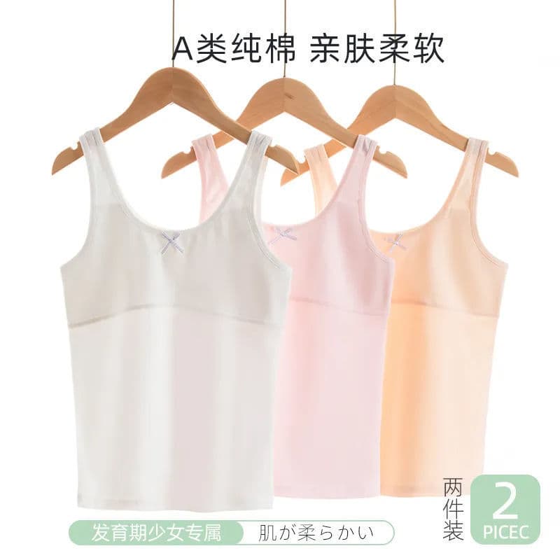 [Ready Stock, Ships Immediately] Girls' Underwear, Promoting Nipple Covering, Pure Cotton, Suitable for Girls Aged 10-12-13, Big Girl's Camisole