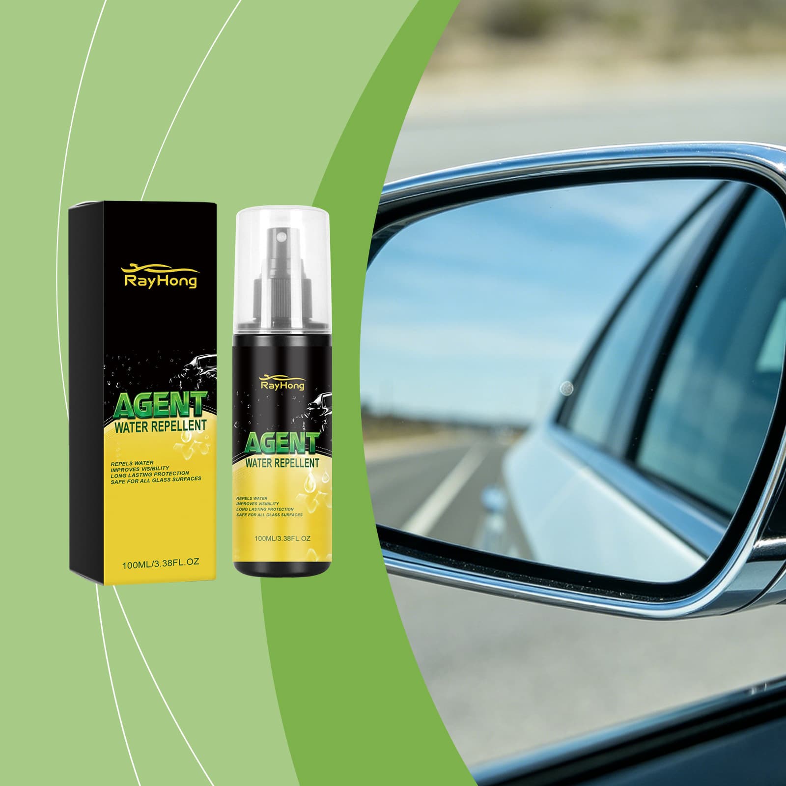 RAYHONG Water Repellent - Daily Car Rearview Mirror and Window Glass Cleaning, Dirt Removal, Vision Enhancement, Brightening Spray