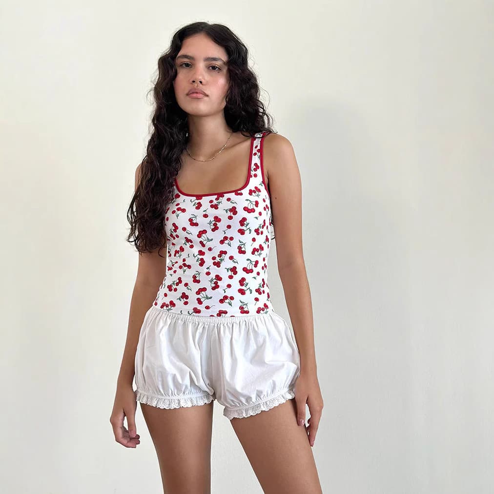 Spring Summer New Independent Station Y2K Fresh Cherry Sexy Women's Top Small Vest Polyester Fiber Mixed Fabric Casual Wear