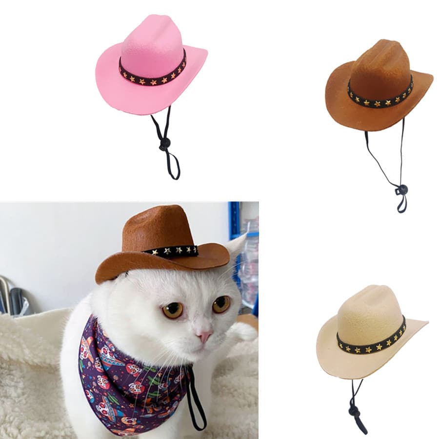 Amazon New Cat Hat Cowboy Pet Hat Mini Hat Dog Hat Western Cowboy Hat Five-Pointed Star Decoration