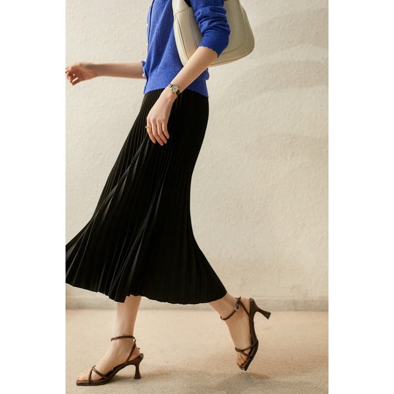 2026 Suit Style Audrey Hepburn Pleated Skirt, Solid Color A-Line Skirt, Fashionable Women's Spring Skirt